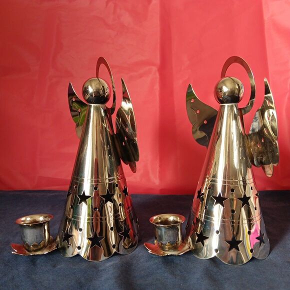 Christmas Angel Halo Candle Holder Metal Silver Tone Star Cutout Cherub Ornament - Picture 7 of 16